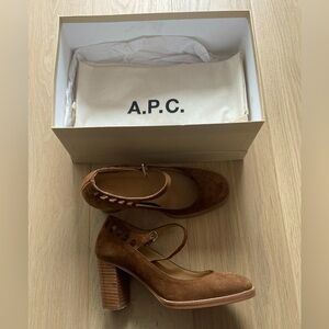 A.P.C. brown suede Mary Jane heels